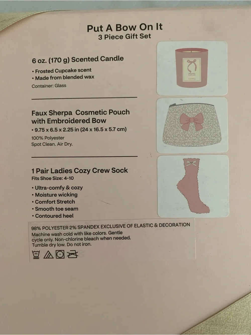 Joyward Put A Bow On It 3-Piece Gift Set Coquette Pink Sherpa Bow Pouch Sock NIB